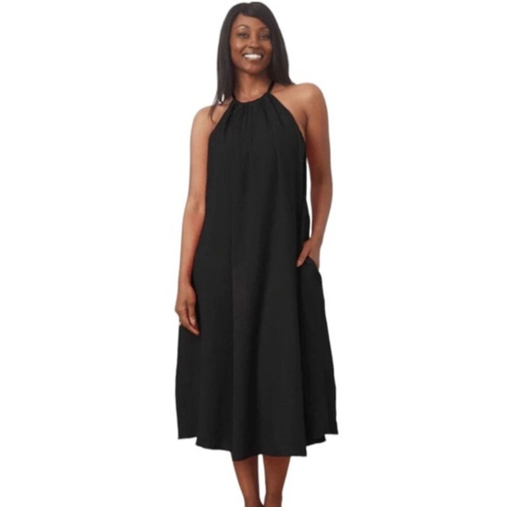 SheBird Sofia Gauzy Cotton Dress Black Halter Built in Bra Sz 2/ US Sz S Great!